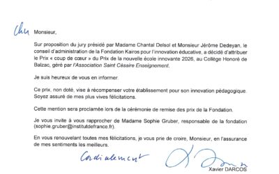 Distinction de l’Institut de France pour le Collège Balzac